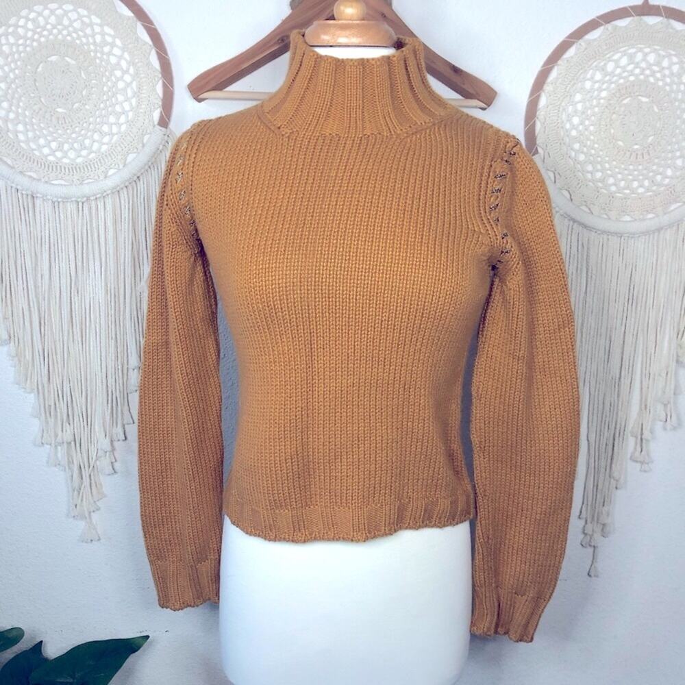 Borbonese cashmere orangish brown lace up detail chunky knit sweater small